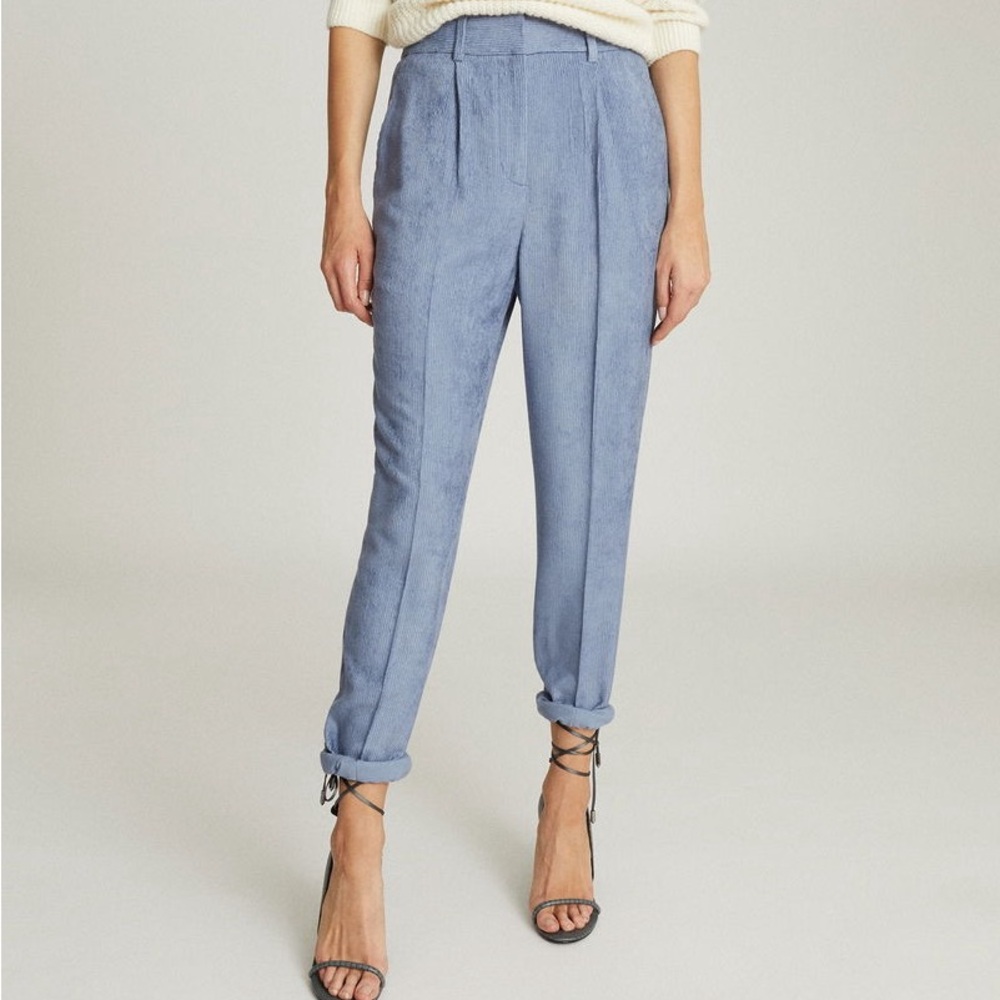 Reiss Thea Tapered Corduroy Trouser in Blue - NWT - SIZE USA 10
